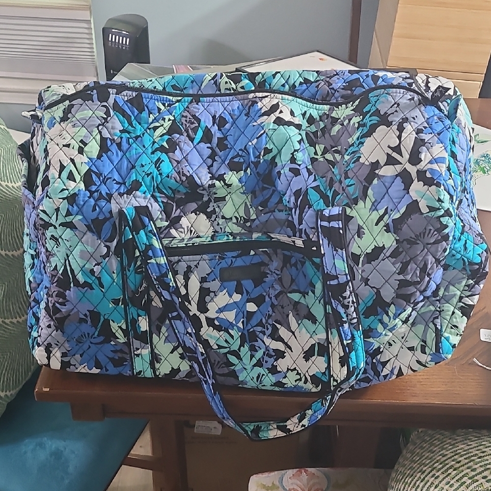 Floral Quilted Women's Bag - Blue and Black